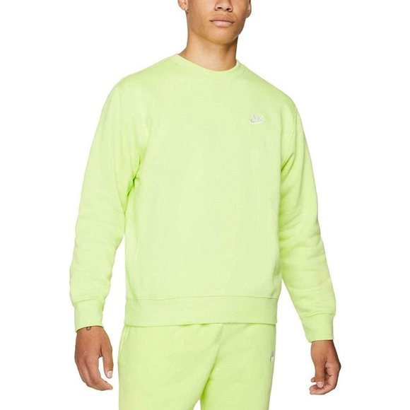 Nike Sportswear Club Fleece Crew Pullover Sweatshirt Men's Size XXLT 2XLT Volt